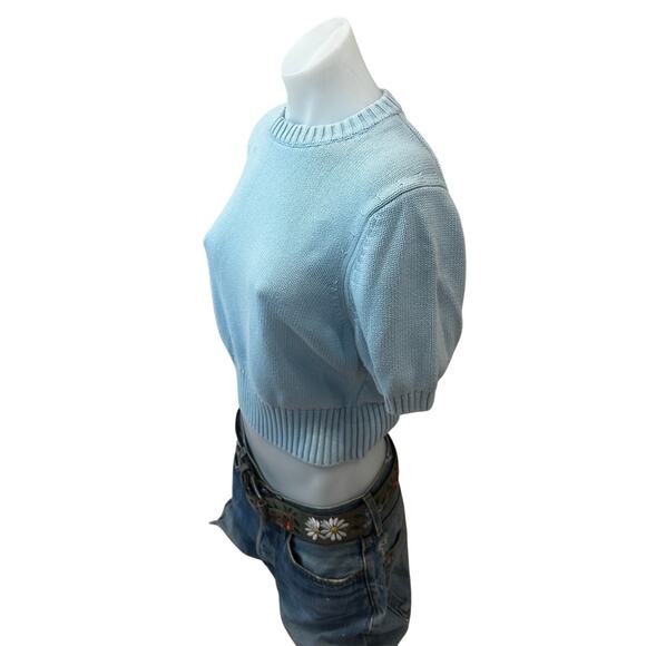 Toccin Blue Cropped Sweater Top MEDIUM Short Sleeve Preppy Spring Cotton $242 - Picture 10 of 12